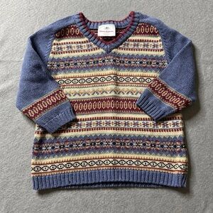 Hanna Andersson Sweater Girls 12mo (80) Oversized Knit Striped Geometric V-neck